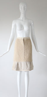 "Louis Vuitton" Cream Bouclé Wool & Mohair Collar Skirt Suit UK 12 US 8 EU 40