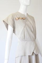 "Stone Pinstripes" Vintage 1940's Stone & Cream Pinstripe Dress UK 10 US 6