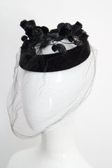 "Velvet Blossoms" Vintage 1950's Black Velvet Blossom & Veil Hat