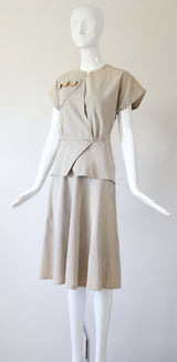 "Stone Pinstripes" Vintage 1940's Stone & Cream Pinstripe Dress UK 10 US 6