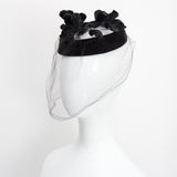 "Velvet Blossoms" Vintage 1950's Black Velvet Blossom & Veil Hat