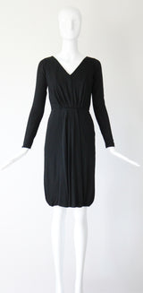 "Draped Pleats" Vintage 1950's Black Silk Jersey Ceil Chapman Pleated Dress UK 8 US 4