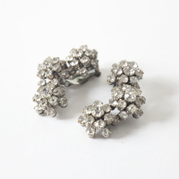 "Climbing Daisies" Vintage 1950's Rhinestone Daisy Climber Clip on Earrings