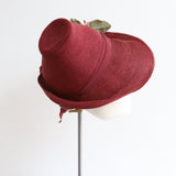 "Burgundy Straw" Vintage 1940's Burgundy Straw Tilt Trilby Hat