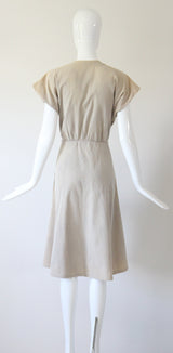 "Stone Pinstripes" Vintage 1940's Stone & Cream Pinstripe Dress UK 10 US 6