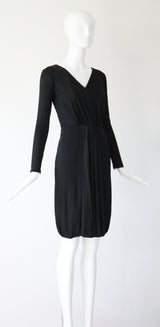 "Draped Pleats" Vintage 1950's Black Silk Jersey Ceil Chapman Pleated Dress UK 8 US 4