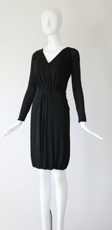 "Draped Pleats" Vintage 1950's Black Silk Jersey Ceil Chapman Pleated Dress UK 8 US 4