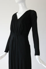 "Draped Pleats" Vintage 1950's Black Silk Jersey Ceil Chapman Pleated Dress UK 8 US 4