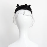 "Velvet Blossoms" Vintage 1950's Black Velvet Blossom & Veil Hat