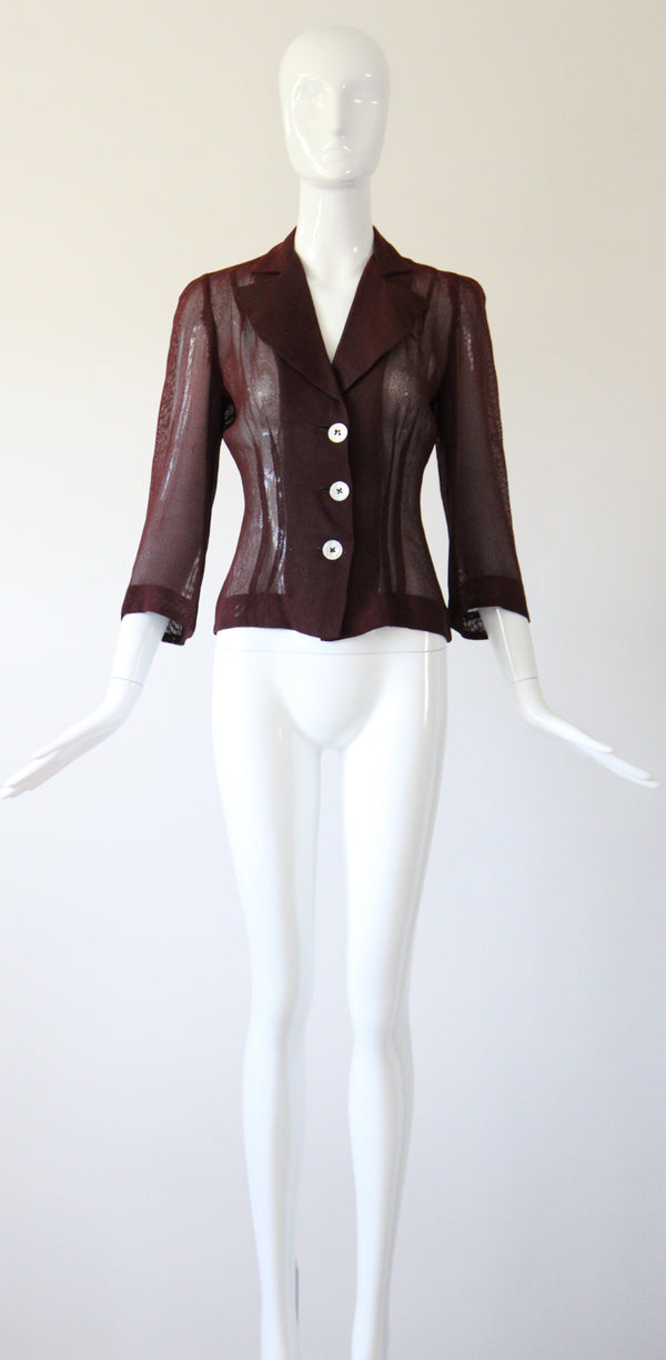 "Dark Pecan" Vintage 1940's Dark Pecan Brown Blouse UK 8 US 4