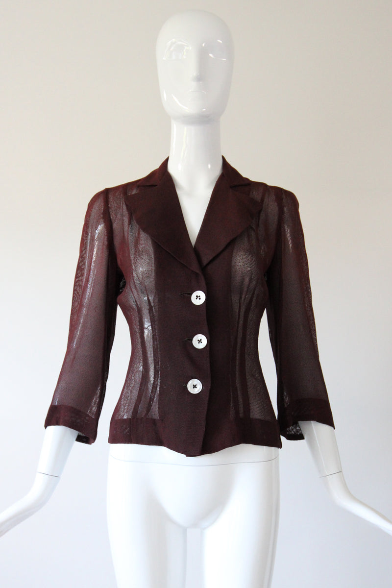 "Dark Pecan" Vintage 1940's Dark Pecan Brown Blouse UK 8 US 4