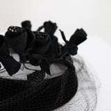 "Velvet Blossoms" Vintage 1950's Black Velvet Blossom & Veil Hat