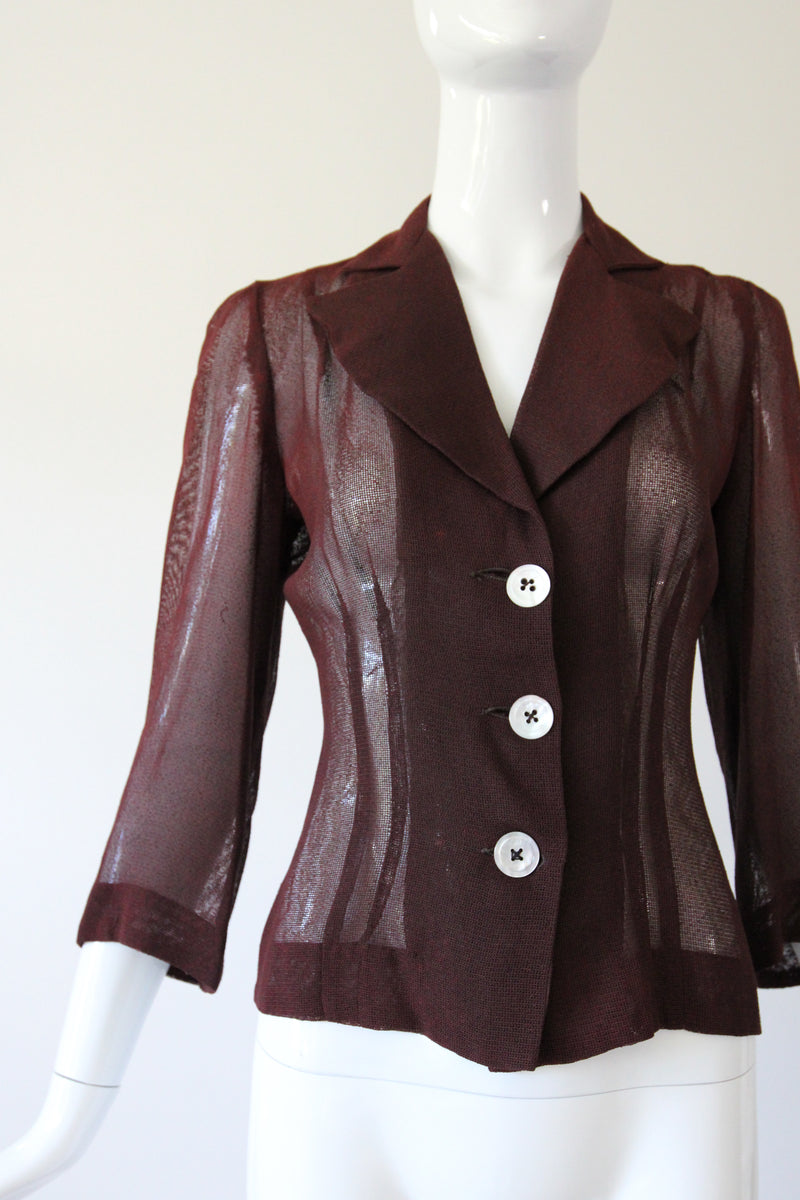 "Dark Pecan" Vintage 1940's Dark Pecan Brown Blouse UK 8 US 4