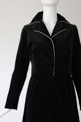 "Pleated Tulips" Vintage 1970's Black Velvet Tulip Detail Skirt & Jacket Set UK 8 US 4