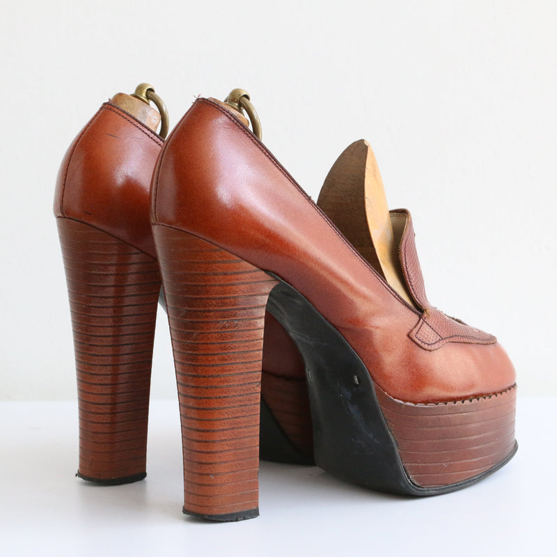 Brown Tan-Go Platform Heels by Valentino Garavani on Sale
