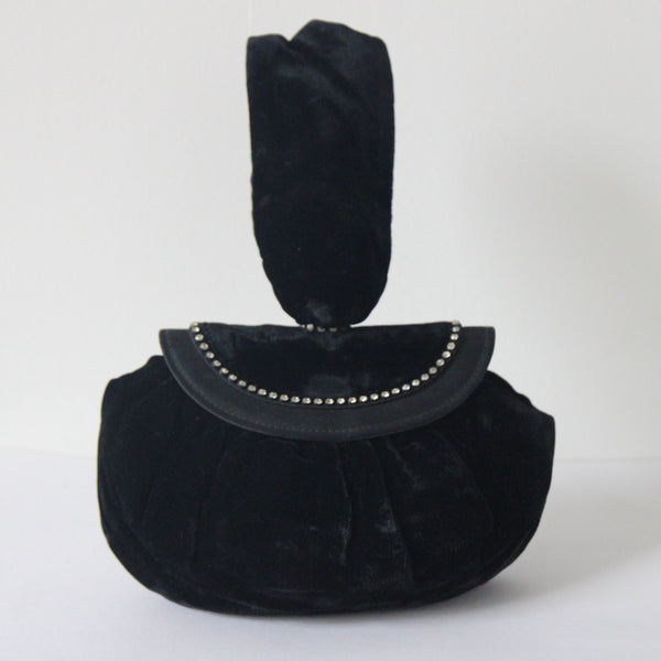 "Velvet & Rhinestones" Vintage 1930's Black Velvet & Rhinestone Embellished Evening Bag