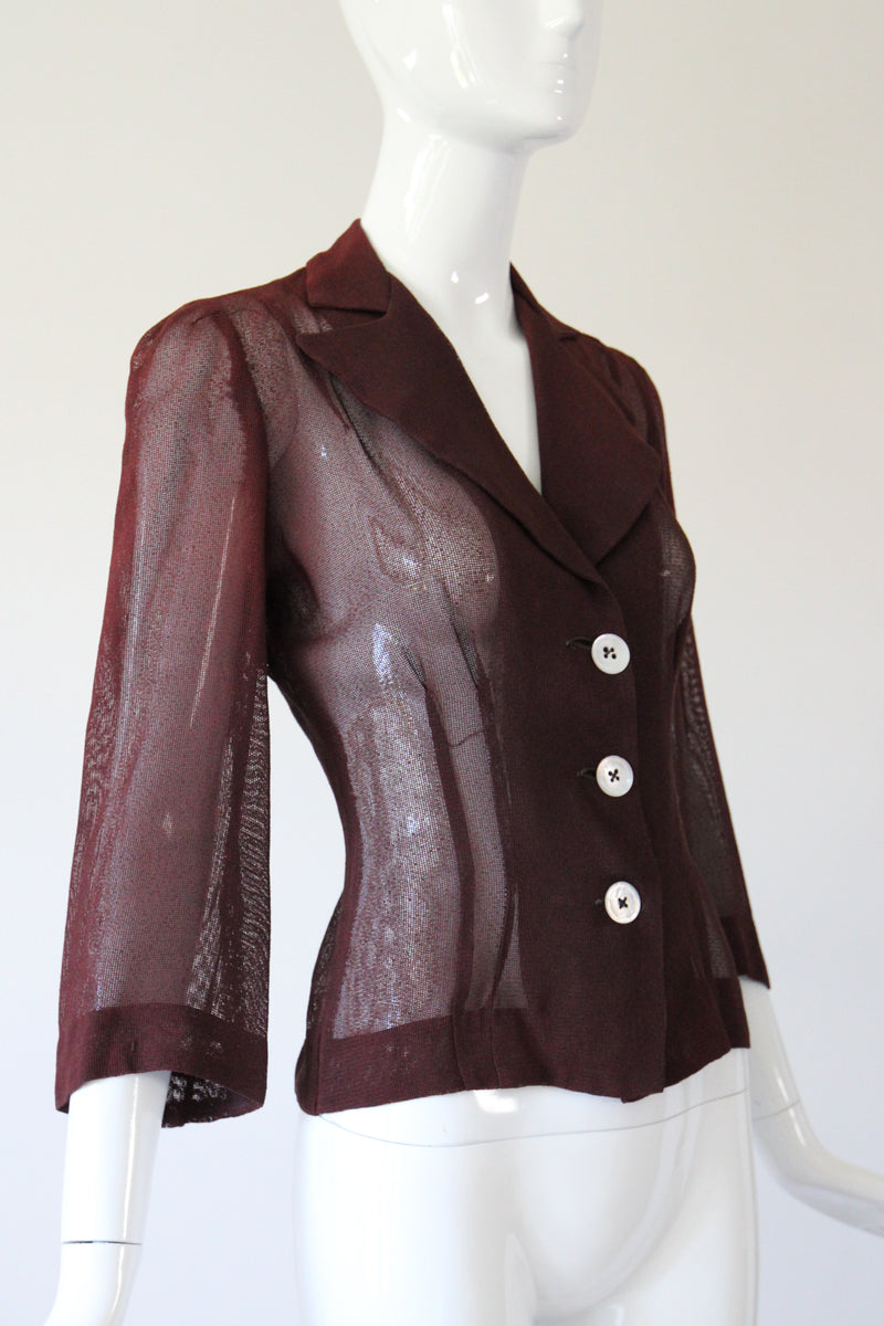 "Dark Pecan" Vintage 1940's Dark Pecan Brown Blouse UK 8 US 4