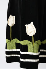 "Pleated Tulips" Vintage 1970's Black Velvet Tulip Detail Skirt & Jacket Set UK 8 US 4
