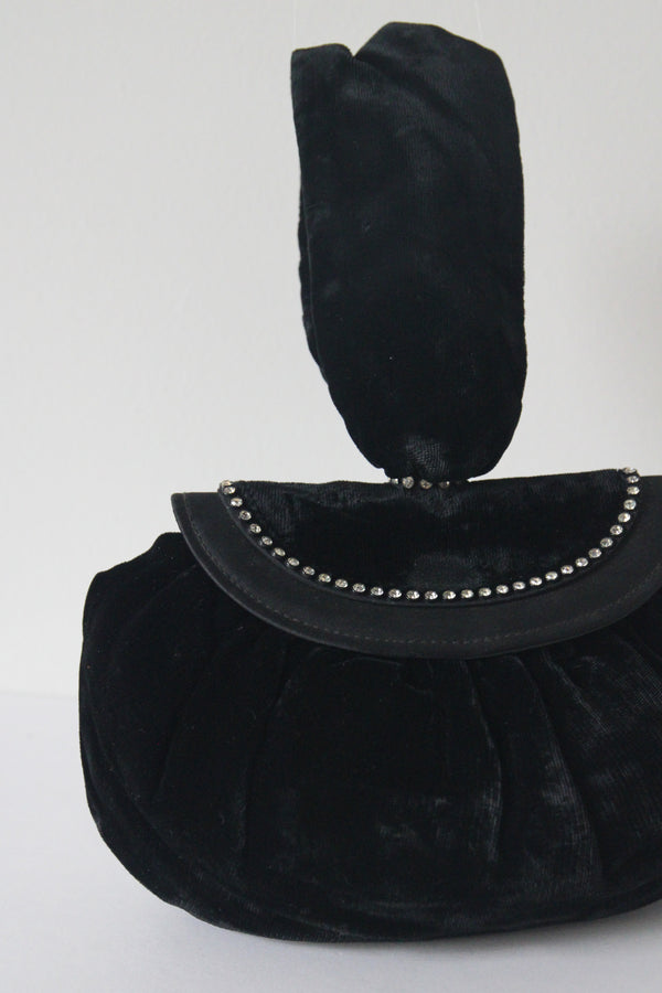 "Velvet & Rhinestones" Vintage 1930's Black Velvet & Rhinestone Embellished Evening Bag