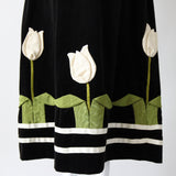 "Pleated Tulips" Vintage 1970's Black Velvet Tulip Detail Skirt & Jacket Set UK 8 US 4