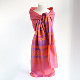 "Vibrant Silk" Vintage 1950's Pink, Violet & Gold Shantung Silk Shawl
