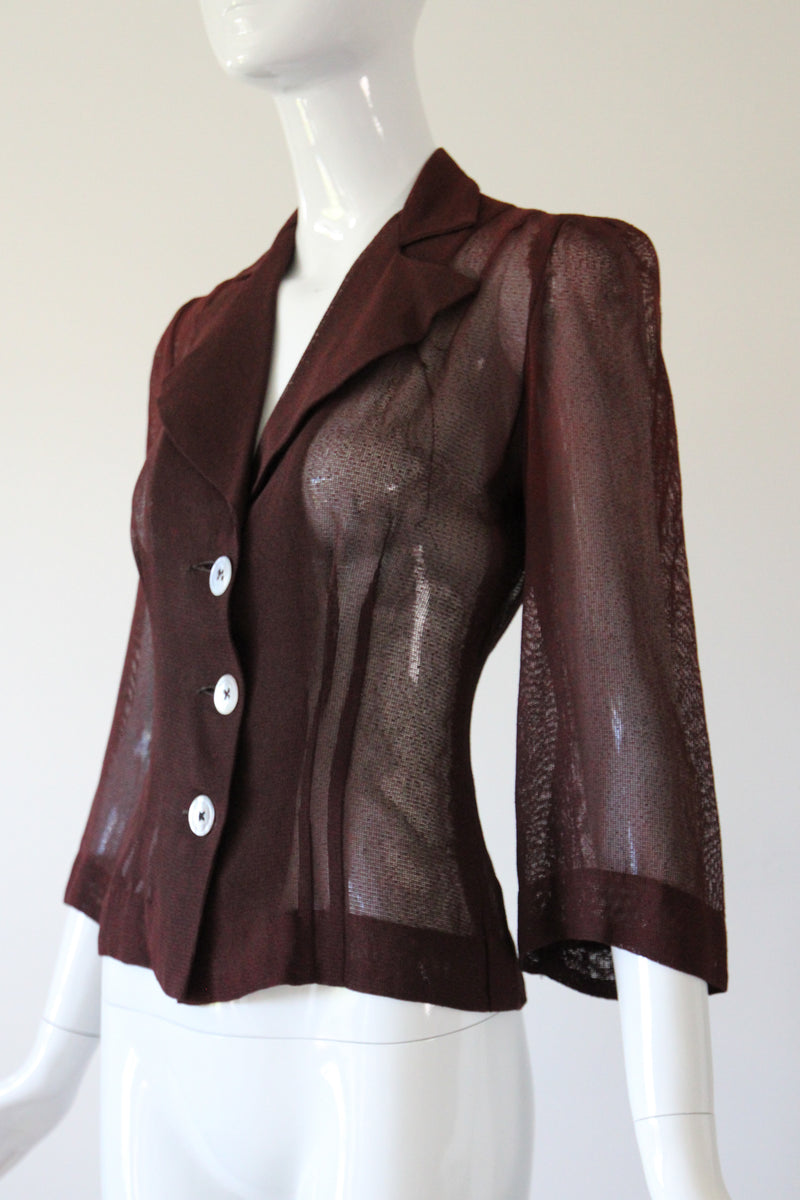"Dark Pecan" Vintage 1940's Dark Pecan Brown Blouse UK 8 US 4