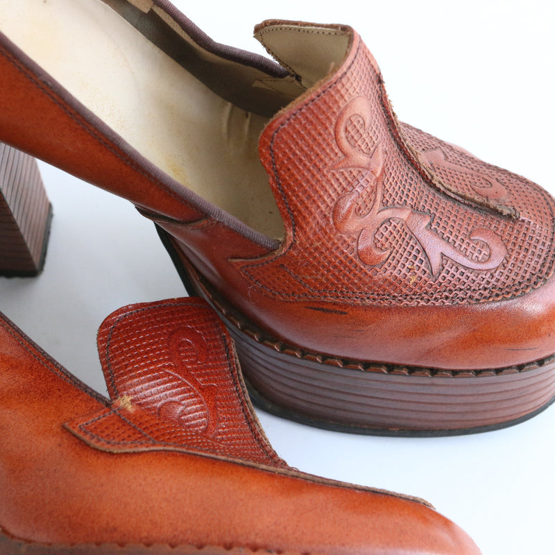 "Seventies Platforms" Vintage 1970's Leather Platform Heels UK 5.5 EU 38.5 US 7.5