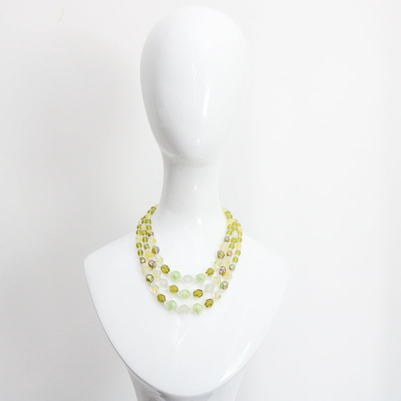 "Citrus & Chartreuse" Vintage 1950's Multi-strand Glass Beaded Necklace