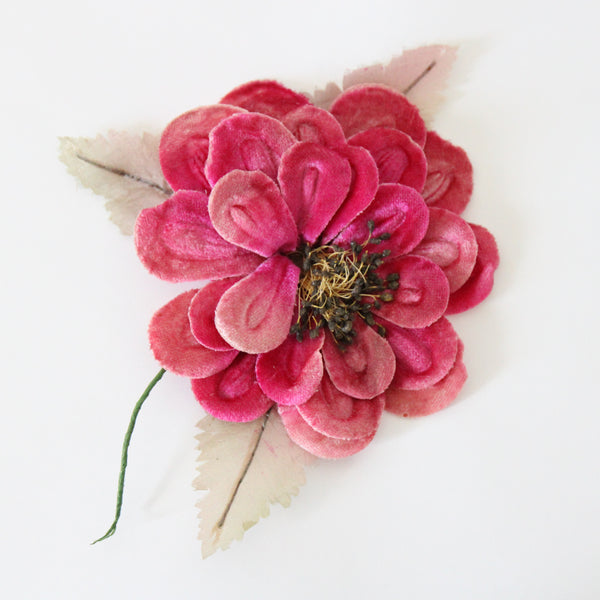 "Velvet Petals" Vintage 1920's Hot Pink Silk Velvet Wired Millinery Flower