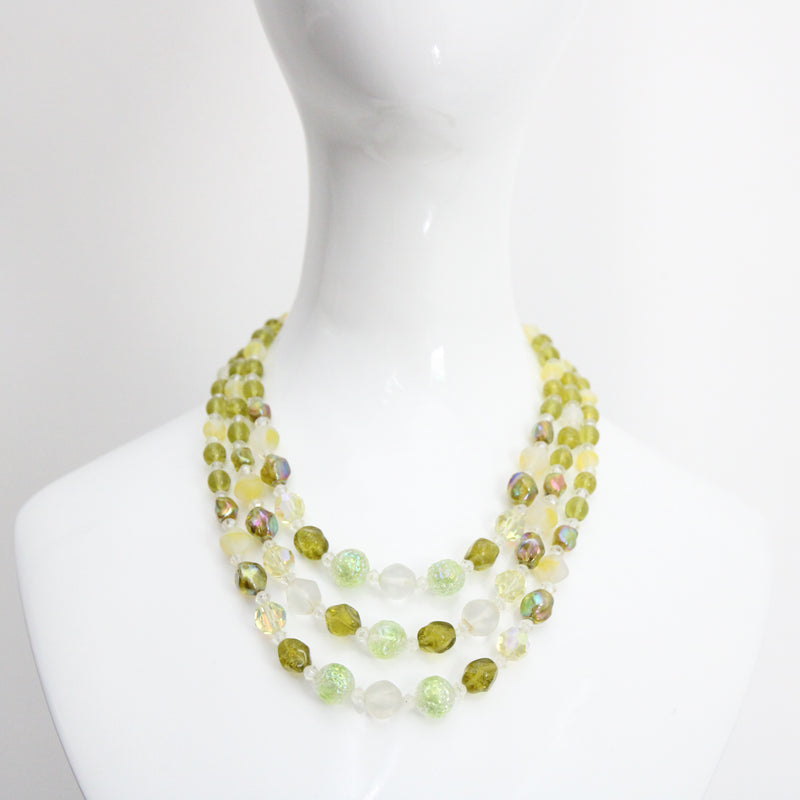 "Citrus & Chartreuse" Vintage 1950's Multi-strand Glass Beaded Necklace