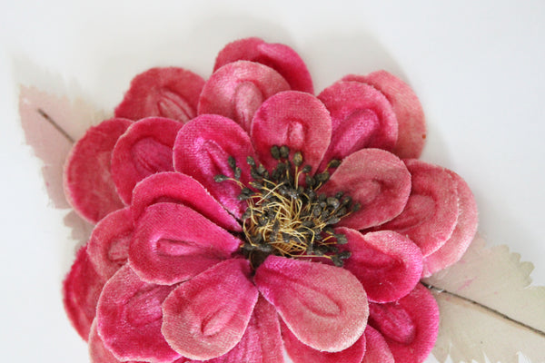 "Velvet Petals" Vintage 1920's Hot Pink Silk Velvet Wired Millinery Flower