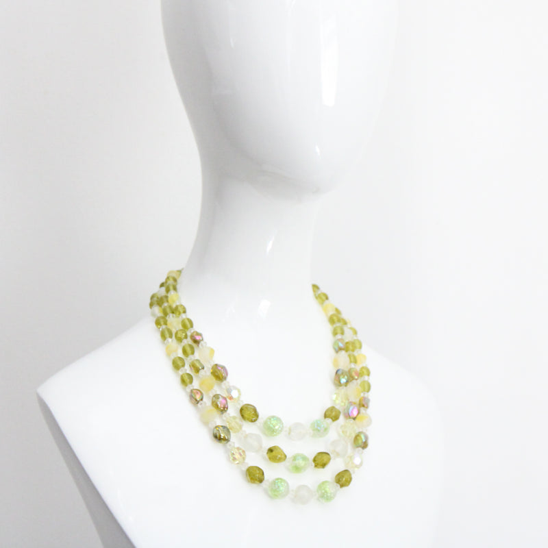 "Citrus & Chartreuse" Vintage 1950's Multi-strand Glass Beaded Necklace