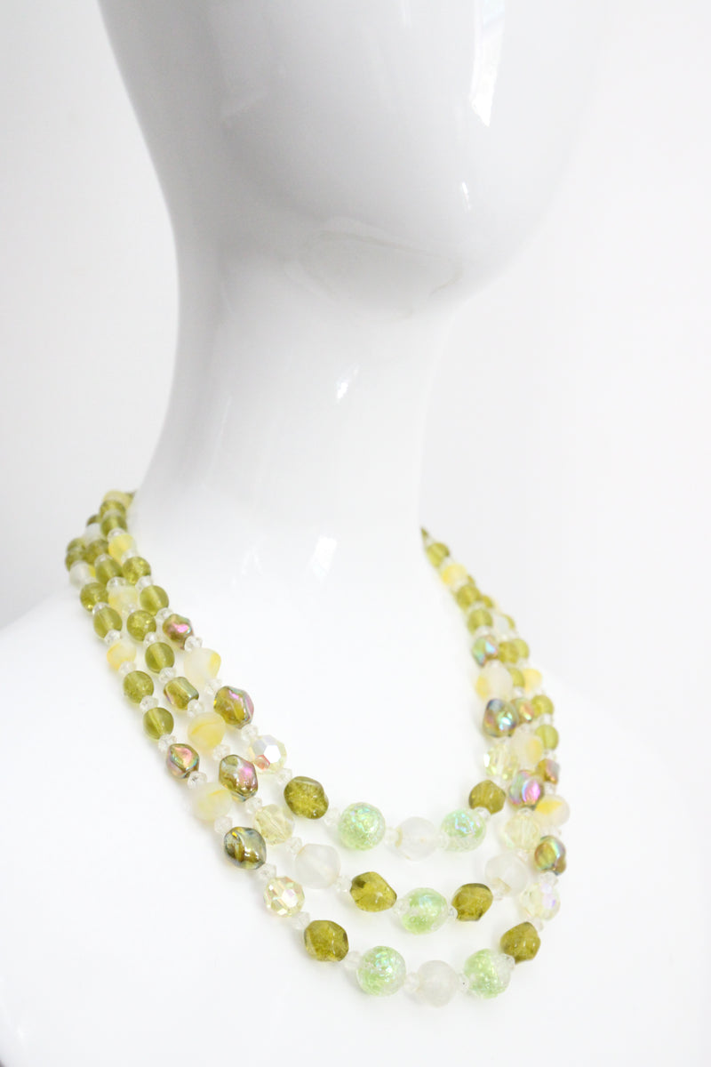 "Citrus & Chartreuse" Vintage 1950's Multi-strand Glass Beaded Necklace