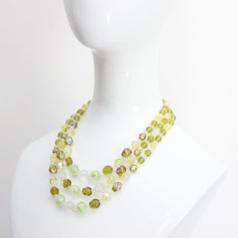 "Citrus & Chartreuse" Vintage 1950's Multi-strand Glass Beaded Necklace
