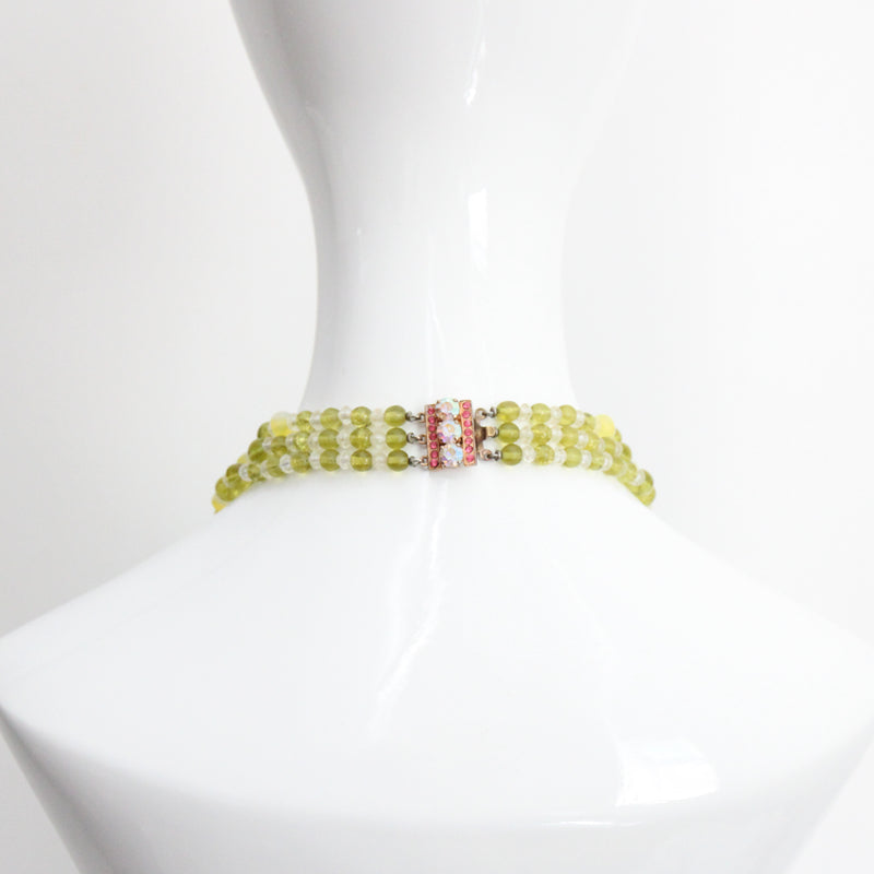 "Citrus & Chartreuse" Vintage 1950's Multi-strand Glass Beaded Necklace