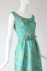 "Aqua Floral Brocade" Vintage 1950's Aqua Floral Brocade Dress & Coat Ensemble UK 8 US 4