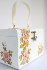"Backyard Florals" Vintage 1950's Floral White Box Bag