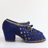 "Cobalt Blue Lattice" Vintage 1940s Cobalt Blue Suede Heels UK 6.5 EU 39.5 US 8.5