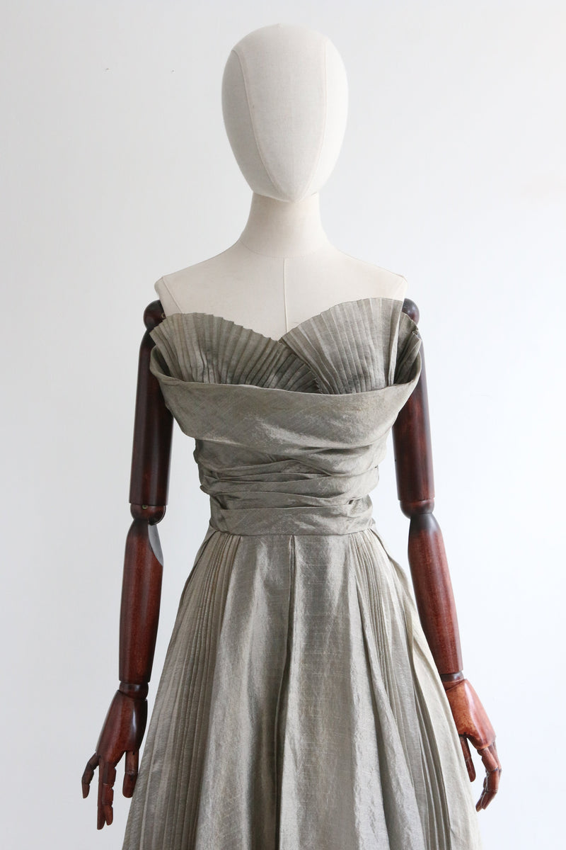 silver 50s dress vintage 50s inspired silver/gray v-neck