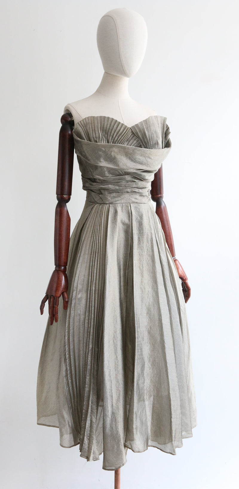 "Silver Pleated Organza" Vintage 1950's Silver Pleated Organza Dress UK 8 US 4