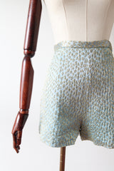 "Ice Blue & Gold Lurex" Vintage 1960's Ice Blue Silk Brocade & Gold Lurex Shorts UK 6 US 2