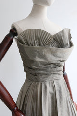 "Silver Pleated Organza" Vintage 1950's Silver Pleated Organza Dress UK 8 US 4