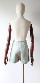 "Ice Blue & Gold Lurex" Vintage 1960's Ice Blue Silk Brocade & Gold Lurex Shorts UK 6 US 2