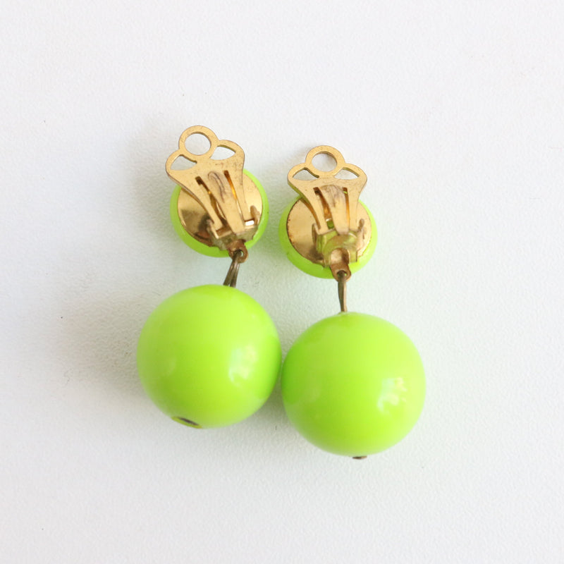 "Lime Green Droplets" Vintage 1950's Lime Clip On Earrings