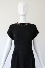 "Rose Gold Studs" Vintage 1940's Crepe Silk Studded Dress UK 12 US 8