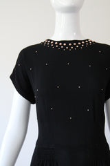 "Rose Gold Studs" Vintage 1940's Crepe Silk Studded Dress UK 12 US 8