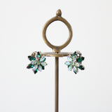 "Emerald Florals" Vintage 1950's Iridescent Green & Emerald Rhinestone Clip on Earrings