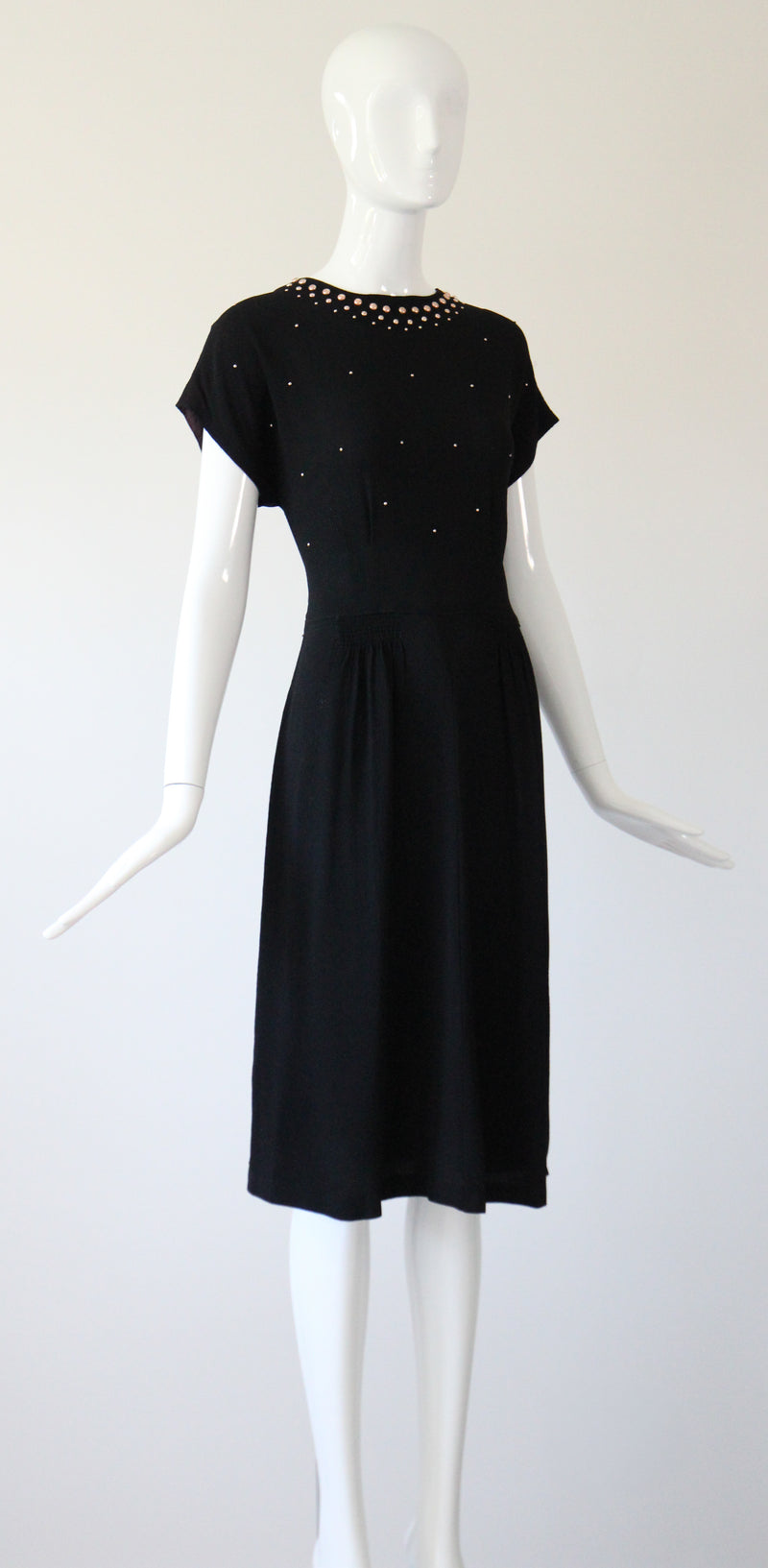 "Rose Gold Studs" Vintage 1940's Crepe Silk Studded Dress UK 12 US 8