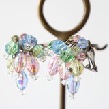 "Pastel Glass Beads" Vintage 1960's Pastel Glass Faceted Cluster Clip on Earrings