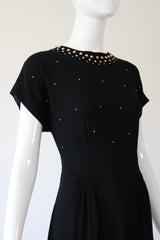 "Rose Gold Studs" Vintage 1940's Crepe Silk Studded Dress UK 12 US 8